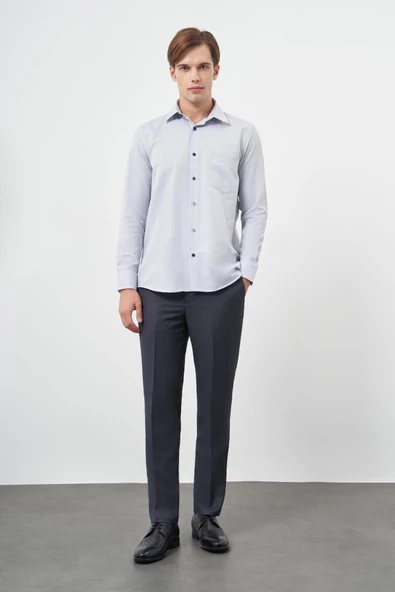 Koyu Lacivert Uzun Kol Kendinden Cepli Pamuklu Classic Comfort Fit Gömlek 1004245213 - Resim 2