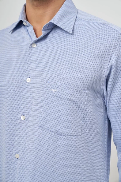 Koyu Lacivert Uzun Kol Kendinden Armürlü 041 Classic Comfort Fit Gömlek 1004245156 - Resim 6