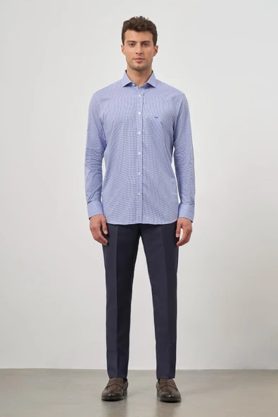 Saks Uzun Kol Kareli Desen Yarım İtalyan Cepli Classic Comfort Fit Gömlek 1004245188 - Resim 2