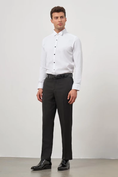 Beyaz Uzun Kol Kendinden Armürlü Ata Yaka Cepsiz Pamuklu Ceremony Slim Fit Gömlek 1004240331 - Resim 2