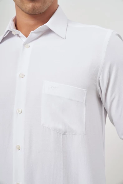 Beyaz Uzun Kol Kendinden Desenli Armürlü 041 Sert Yaka Classic Comfort Fit Gömlek 1004245157 - Resim 6