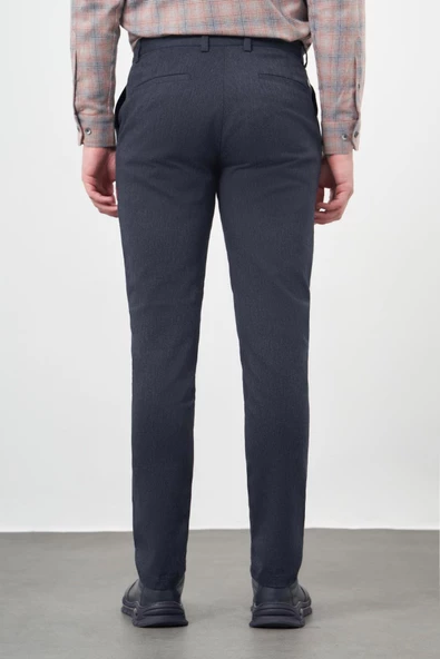 Koyu Lacivert Pamuklu Yandan Cepli Casual Slim Fit Chino Pantolon 1003245162 - Resim 5