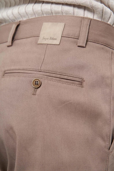Bej Düz Armürlü Pamuklu Yan Cep Comfort Fit Casual Pantolon 1003245164 - Resim 4