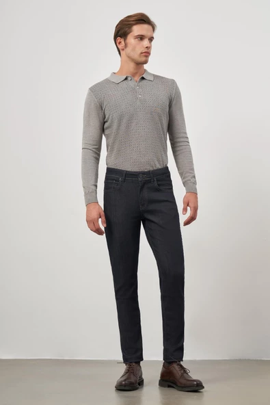 Koyu Lacivert Düz Gabardin Slim Fit Casual Denim Pantolon 1023245152 - Resim 3