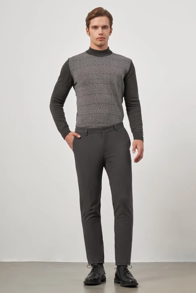 Koyu Antrasit Pamuklu Yandan Cepli Casual Slim Fit Chino Pantolon 1003245102 - 2
