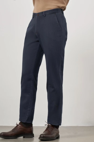 Koyu Lacivert Pamuklu Yandan Cepli Casual Comfort Fit Chino Pantolon 1003245153 - Resim 3