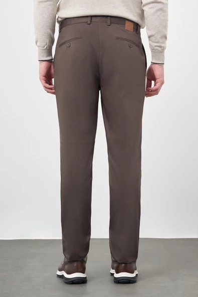 Koyu Camel Düz Armürlü Pamuklu Yan Cep Comfort Fit Casual Pantolon 1003245164 - 5
