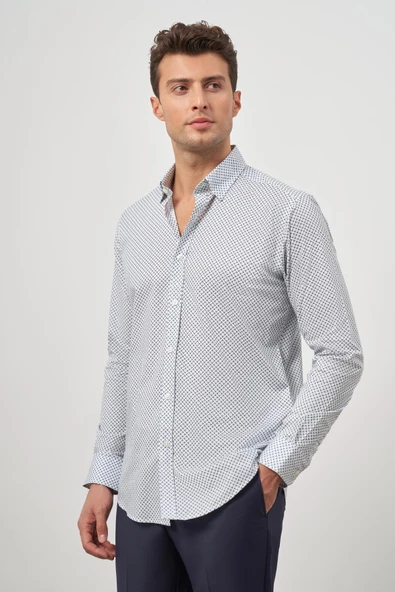 Beyaz Uzun Kol Perfectto Alttan Biritli Yaka Cepsiz Pamuklu Classic Slim Fit Gömlek 1004240259 - Resim 4