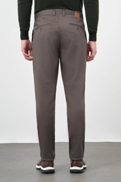 Koyu Haki Düz Armürlü Pamuklu Yan Cep Comfort Fit Casual Pantolon 1003245164 - Resim 5