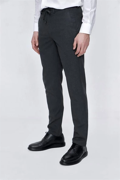 Füme Gabardin Yan Cepli Slim Fit Dar Kesim Casual Pantolon 1003225177 - Resim 3