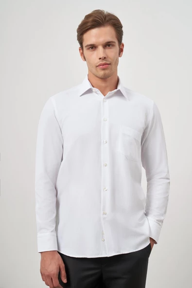 Beyaz Uzun Kol Kendinden Desenli Armürlü 041 Sert Yaka Classic Comfort Fit Gömlek 1004245157 ürün görseli