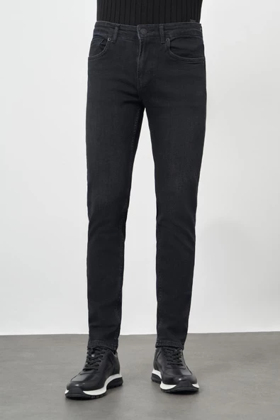 Siyah Düz Gabardin Pamuklu 5 Cep Slim Fit Casual Denim Pantolon 1023245155 - Resim 2