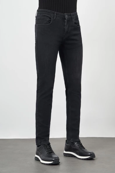 Siyah Düz Gabardin Pamuklu 5 Cep Slim Fit Casual Denim Pantolon 1023245155 - Resim 3