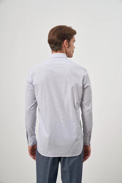 Beyaz Uzun Kol Desen Yarım İtalyan Yaka Cepli Pamuklu Classic Comfort Fit Gömlek 1004245175 - Resim 7