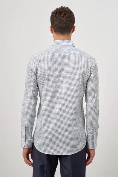 Beyaz Uzun Kol Perfectto Alttan Biritli Yaka Cepsiz Pamuklu Classic Slim Fit Gömlek 1004240259 - Resim 7