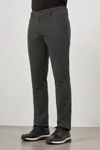 Koyu Antrasit Esnek Yandan Cepli Casual Slim Fit Chino Pantolon 1003245108 - Resim 3