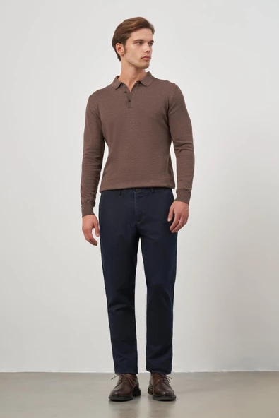 Koyu Lacivert Pamuklu Yandan Cepli Casual Comfort Fit Chino Pantolon 1003245155 - Resim 2