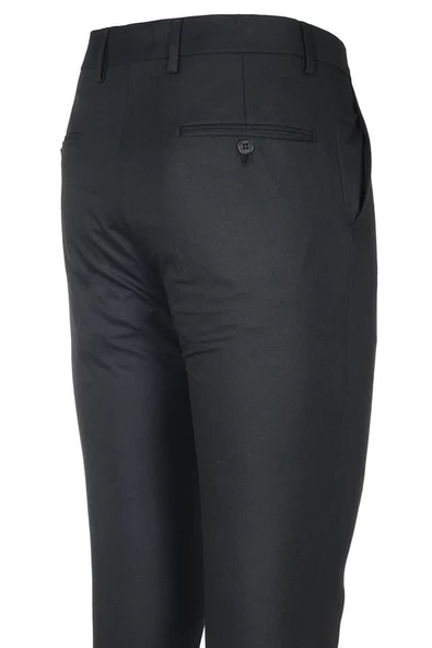 Siyah Gabardin Yan Cepli Slim Fit Dar Kesim Basic Pantolon 1003220013 - 3