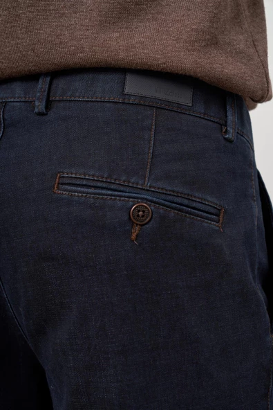 Koyu Lacivert Pamuklu Yandan Cepli Casual Comfort Fit Chino Pantolon 1003245155 - Resim 6