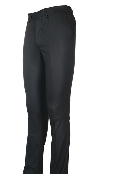 Siyah Gabardin Yan Cepli Slim Fit Dar Kesim Basic Pantolon 1003220013