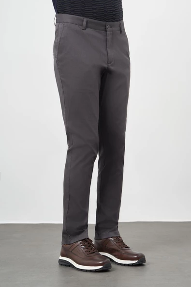 Koyu Antrasit Düz Armürlü Pamuklu Yan Cep Comfort Fit Casual Pantolon 1003245164 ürün görseli