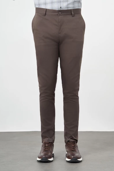 Koyu Camel Pamuklu Yandan Cepli Casual Slim Fit Chino Pantolon 1003245163 - Resim 2