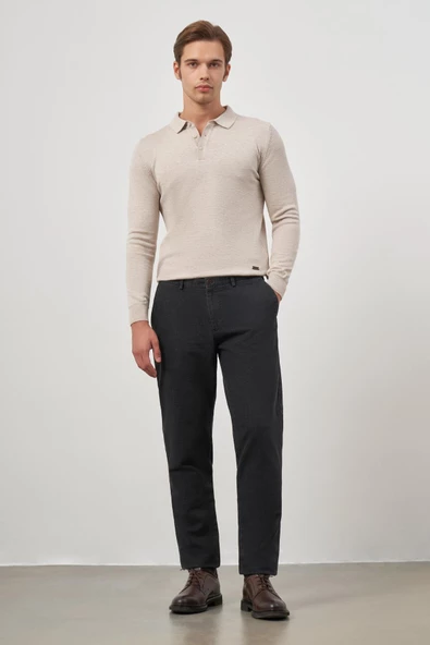 Koyu Antrasit Pamuklu Yandan Cepli Casual Comfort Fit Chino Pantolon 1003245155 - Resim 2