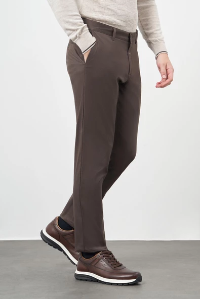 Koyu Camel Düz Armürlü Pamuklu Yan Cep Comfort Fit Casual Pantolon 1003245164 - 3