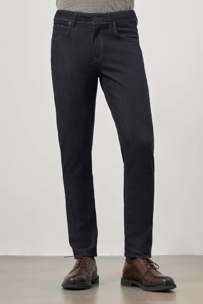 Koyu Lacivert Düz Gabardin Slim Fit Casual Denim Pantolon 1023245152 - Resim 5
