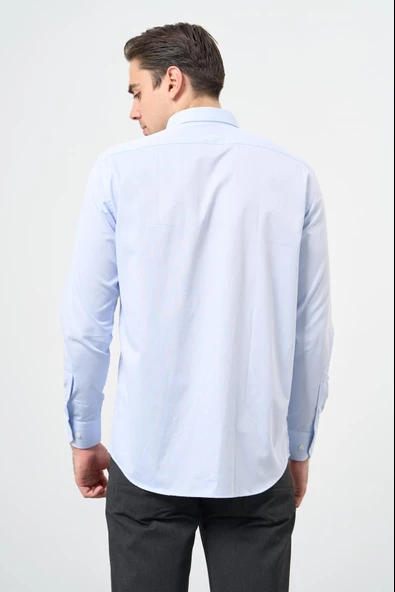 Koyu Mavi Uzun Kol İtalyan Yaka Cepli Pamuklu Classic Comfort Fit Gömlek 1004245171 - Resim 5
