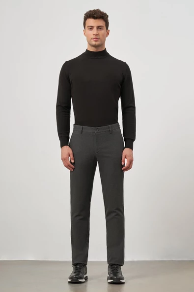 Koyu Antrasit Esnek Yandan Cepli Casual Slim Fit Chino Pantolon 1003245108 - Resim 2