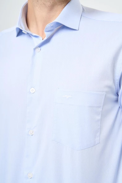 Koyu Mavi Uzun Kol İtalyan Yaka Cepli Pamuklu Classic Comfort Fit Gömlek 1004245171 - Resim 4