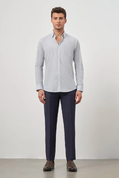 Beyaz Uzun Kol Perfectto Alttan Biritli Yaka Cepsiz Pamuklu Classic Slim Fit Gömlek 1004240259 - Resim 2