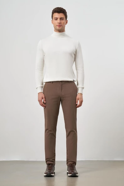 Koyu Vizon Pamuklu Yandan Cepli Casual Slim Fit Chino Pantolon 1003245102 - Resim 2