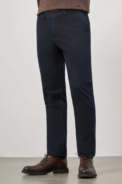 Koyu Lacivert Pamuklu Yandan Cepli Casual Comfort Fit Chino Pantolon 1003245155