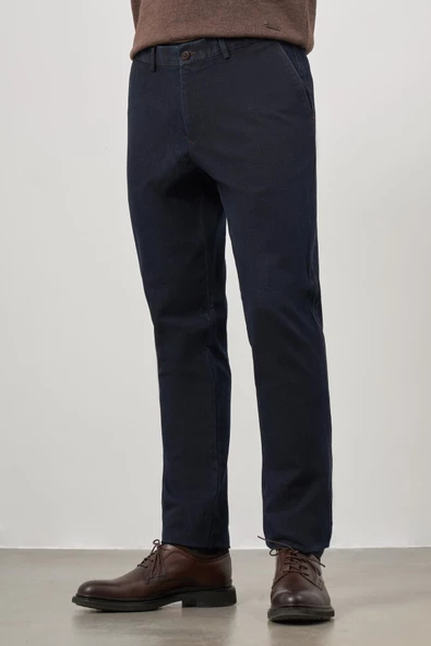 Koyu Lacivert Pamuklu Yandan Cepli Casual Comfort Fit Chino Pantolon 1003245155 - Resim 3