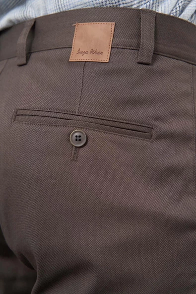 Koyu Camel Pamuklu Yandan Cepli Casual Slim Fit Chino Pantolon 1003245163 - Resim 4