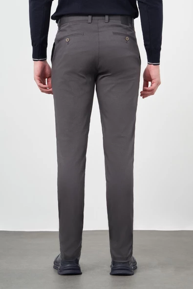 Koyu Antrasit Pamuklu Yandan Cepli Casual Slim Fit Chino Pantolon 1003245163 - 5