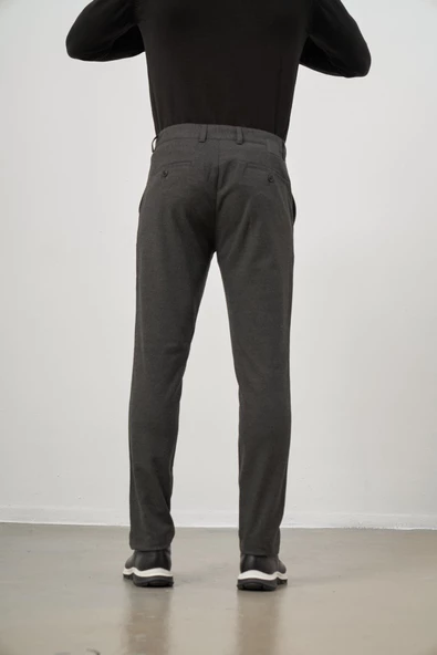 Koyu Antrasit Esnek Yandan Cepli Casual Slim Fit Chino Pantolon 1003245108 - Resim 6