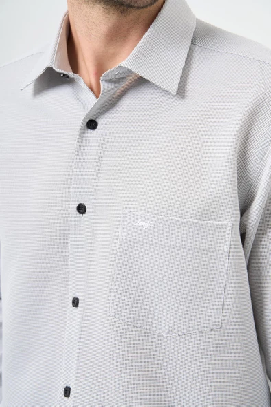 Siyah Uzun Kol Kendinden Cepli Pamuklu Classic Comfort Fit Gömlek 1004245213 - Resim 4