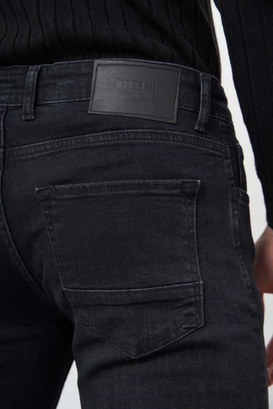 Siyah Düz Gabardin Pamuklu 5 Cep Slim Fit Casual Denim Pantolon 1023245155 - Resim 4