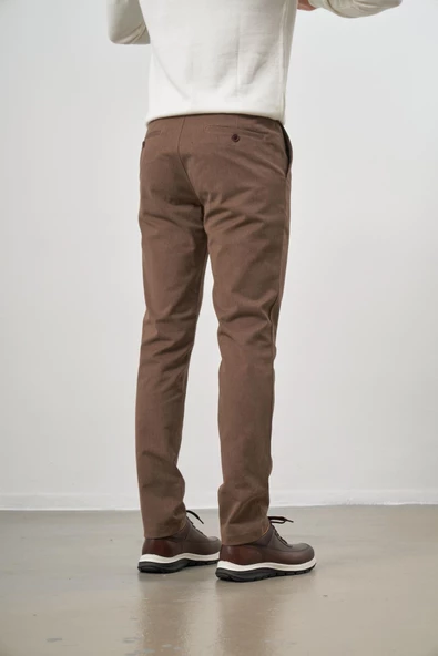 Koyu Vizon Pamuklu Yandan Cepli Casual Slim Fit Chino Pantolon 1003245102 - Resim 5