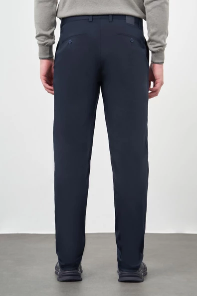 Koyu Lacivert Düz Armürlü Pamuklu Yan Cep Comfort Fit Casual Pantolon 1003245164 - Resim 5