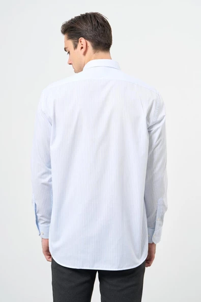 Beyaz Uzun Kol Desen Yarım İtalyan Yaka Cepli Pamuklu Classic Comfort Fit Gömlek 1004245184 - Resim 5