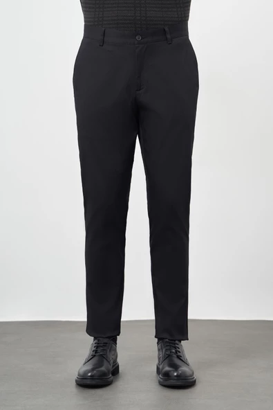 Siyah Düz Armürlü Pamuklu Yan Cep Comfort Fit Casual Pantolon 1003245164 - 2