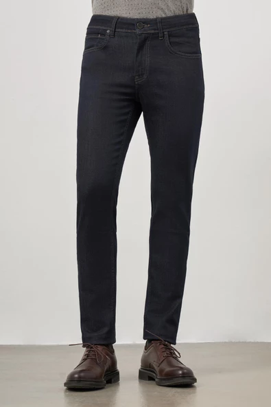 Koyu Lacivert Düz Gabardin Slim Fit Casual Denim Pantolon 1023245152 - Resim 2