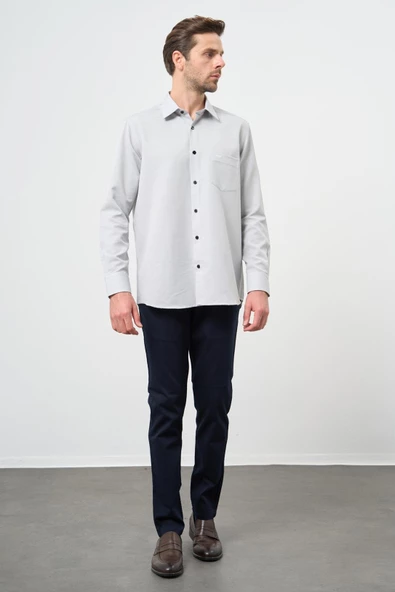 Siyah Uzun Kol Kendinden Cepli Pamuklu Classic Comfort Fit Gömlek 1004245213 - Resim 3