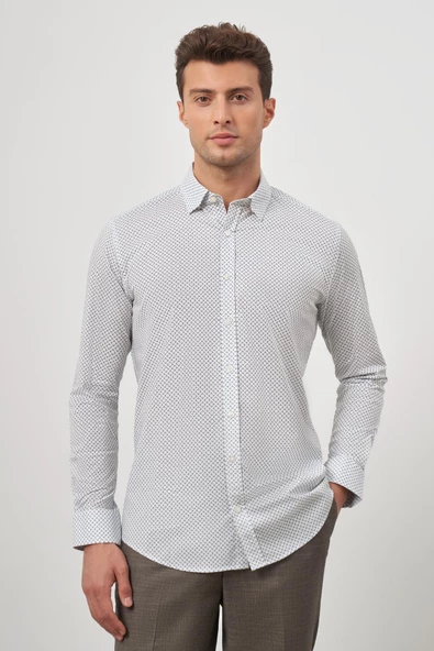 Beyaz Uzun Kol Perfectto Alttan Biritli Yaka Cepsiz Pamuklu Classic Slim Fit Gömlek 1004240259