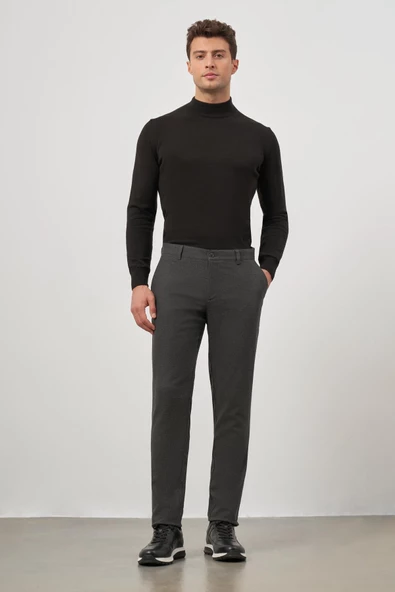 Koyu Antrasit Esnek Yandan Cepli Casual Slim Fit Chino Pantolon 1003245108 - Resim 5