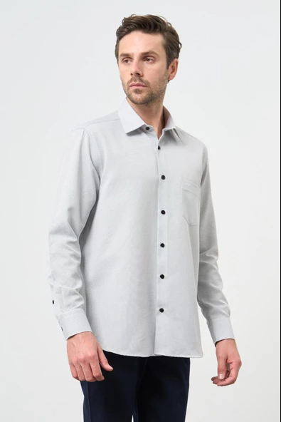 Siyah Uzun Kol Kendinden Cepli Pamuklu Classic Comfort Fit Gömlek 1004245213 - Resim 2